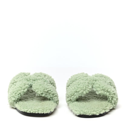 Hermes Woolskin Oran Sandals 37.5 Vert D’Eau 2 of 7