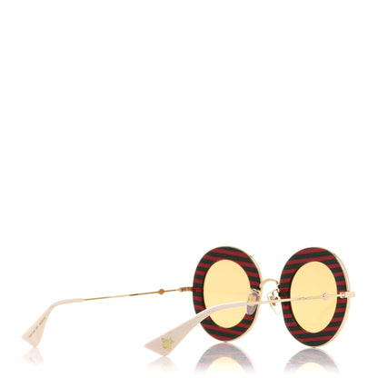 Gucci Metal Acetate Striped Maison Del'Amour Round Frame Sunglasses GG0113S Red Green 4 of 9