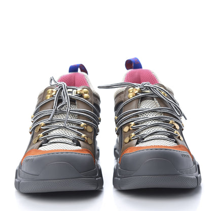 Gucci X SEGA Mesh Canvas Calfskin Womens Flashtrek Sneakers 37.5 White Box Pink Ardesia Loess 2 of 8
