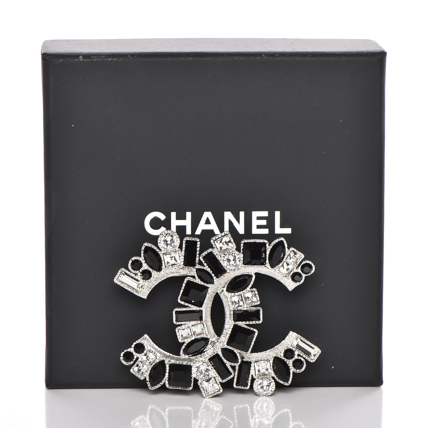 Baguette Crystal CC Brooch Black Silver