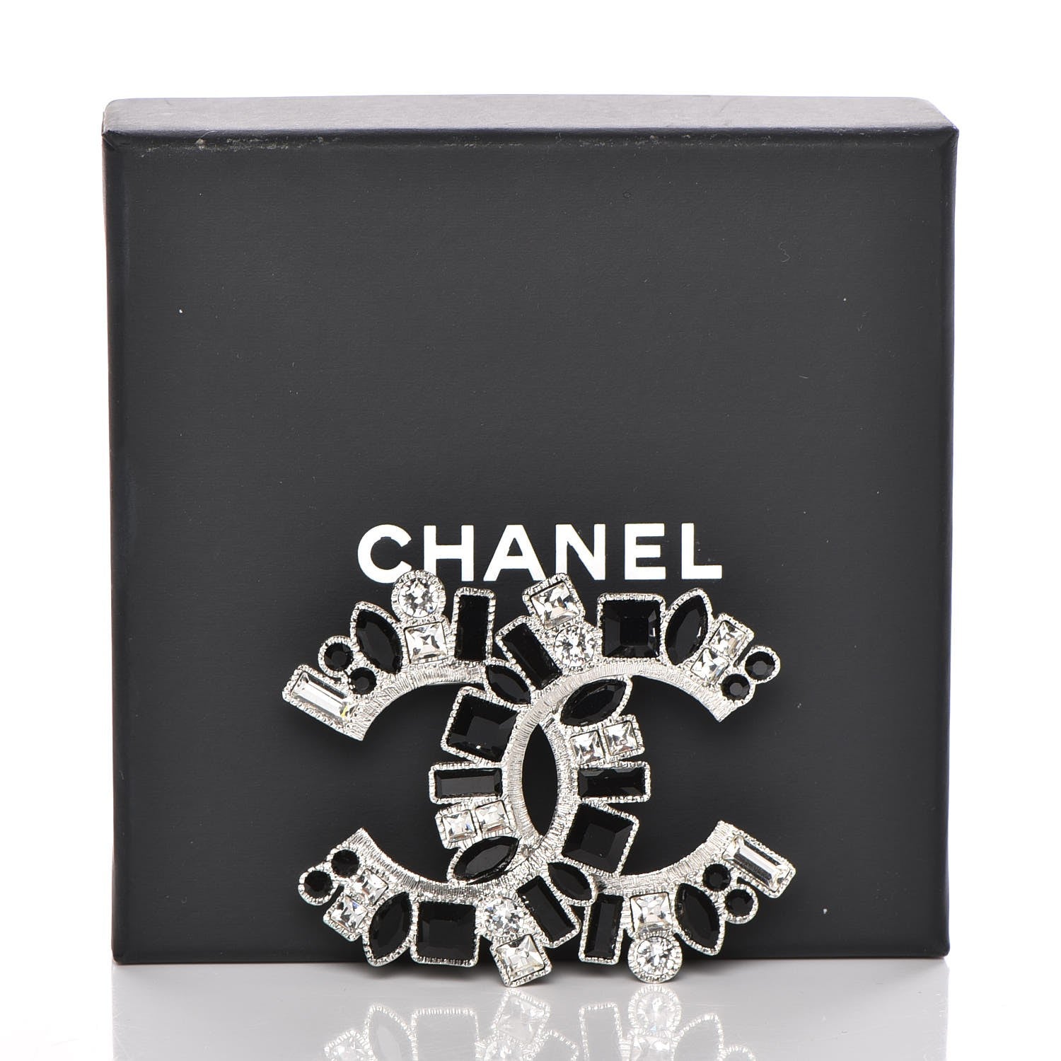 Chanel Baguette Crystal CC Brooch Black Silver 4 of 4