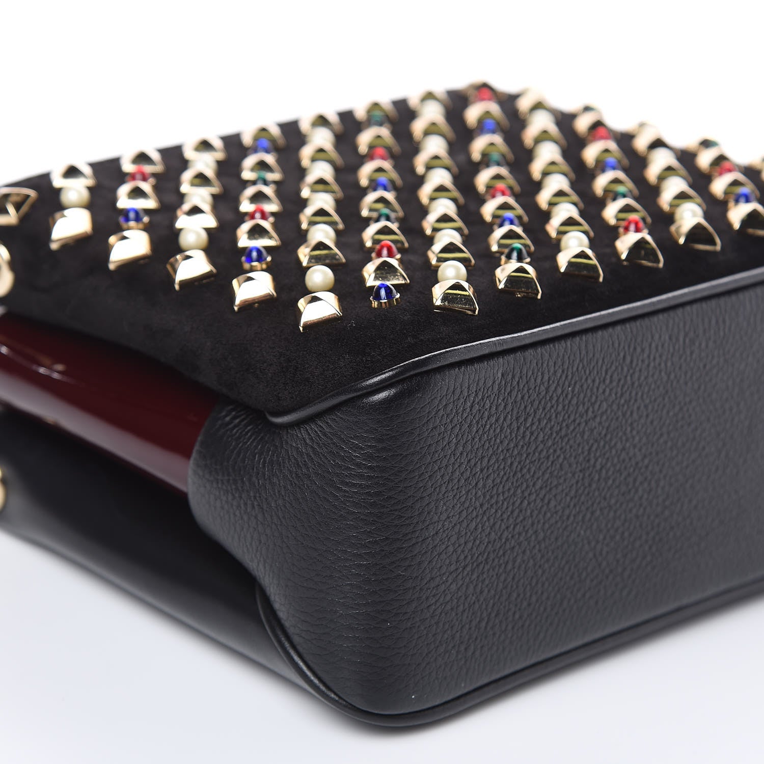 Christian Louboutin Suede Calfskin Spikes Small Triloubi Shoulder Bag Black Multi 8 of 11