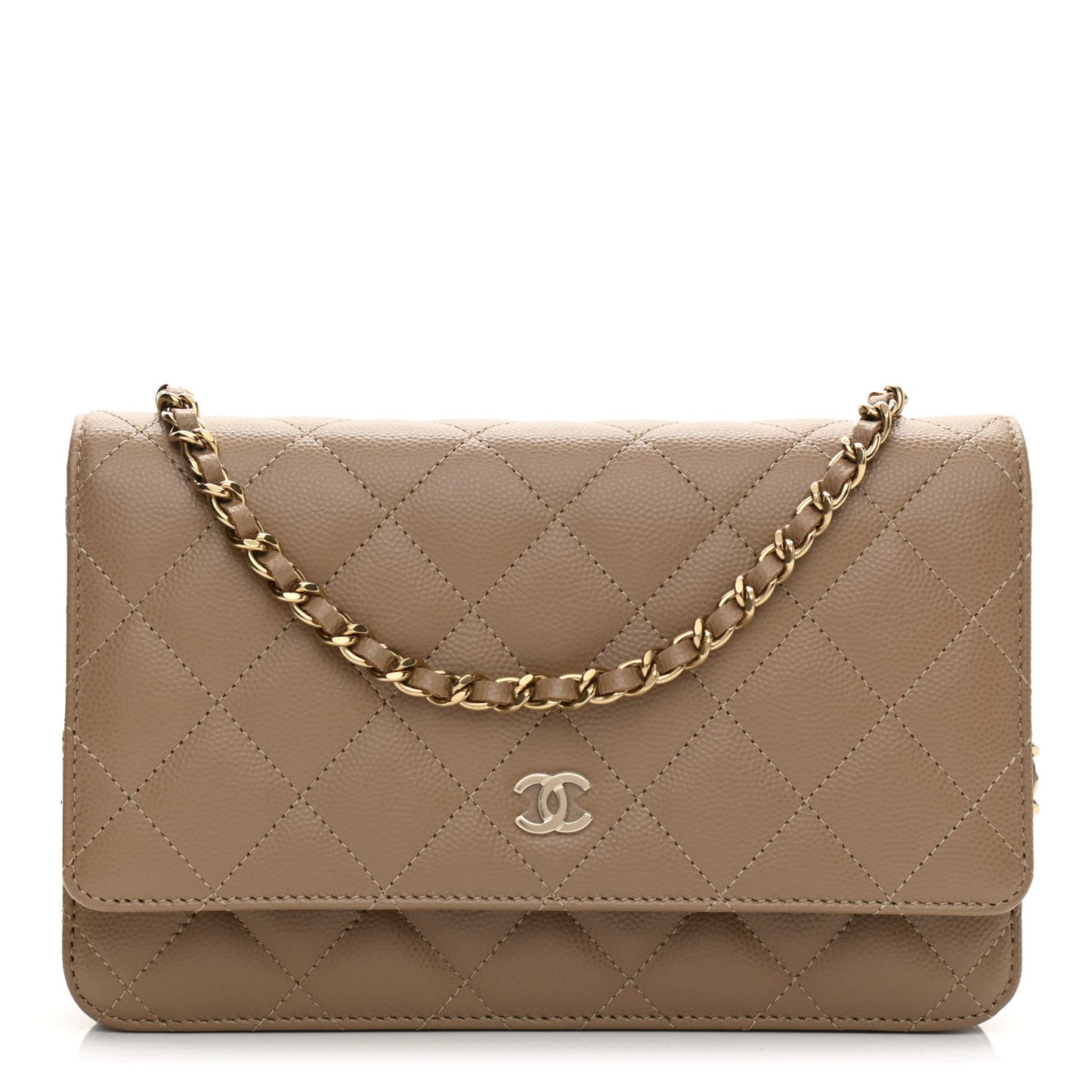 Caviar Quilted Wallet On Chain WOC Beige