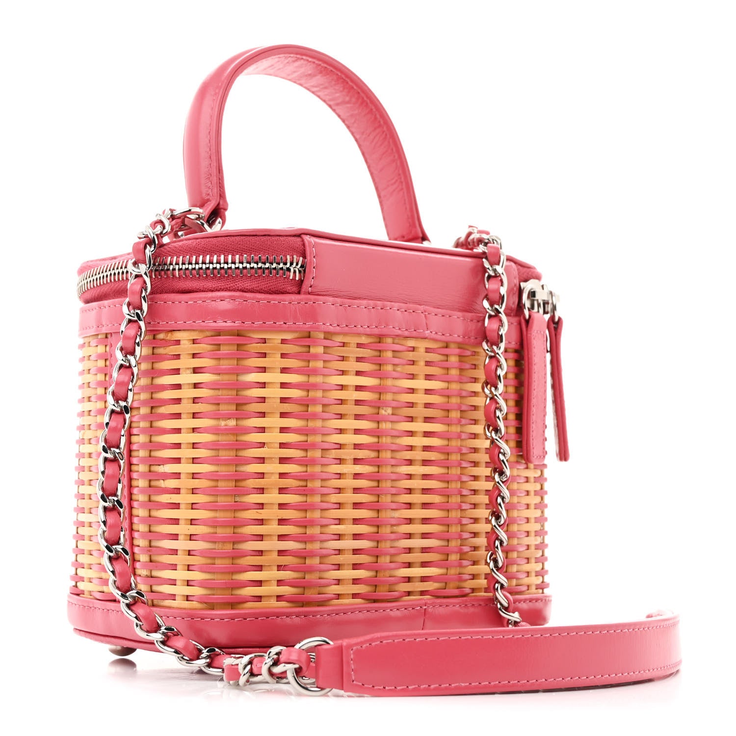 Chanel Calfskin Raffia Small Take Away Vanity Case Bag Pink Beige 3 of 10