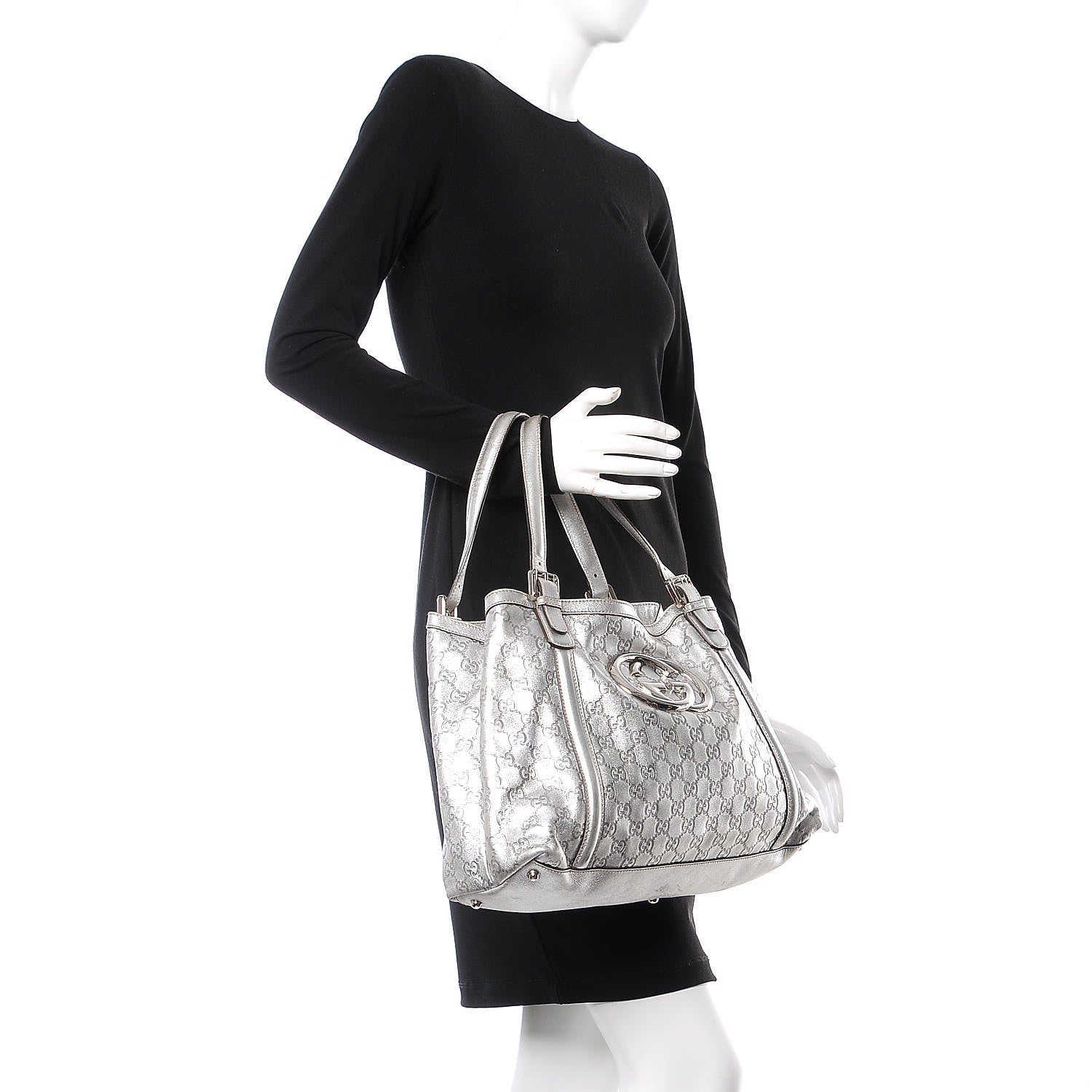Gucci Guccissima Medium Britt Tote Silver 2 of 17