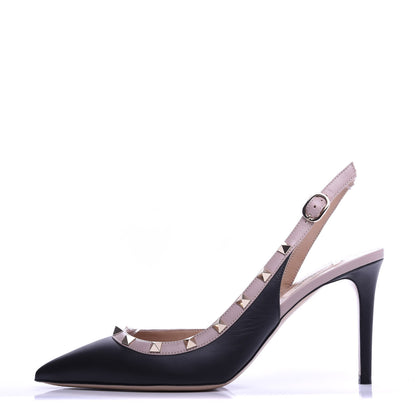Valentino Garavani Calfskin Rockstud Half D'Orsay Slingback 85mm Pumps 39.5 Black Poudre 1 of 8