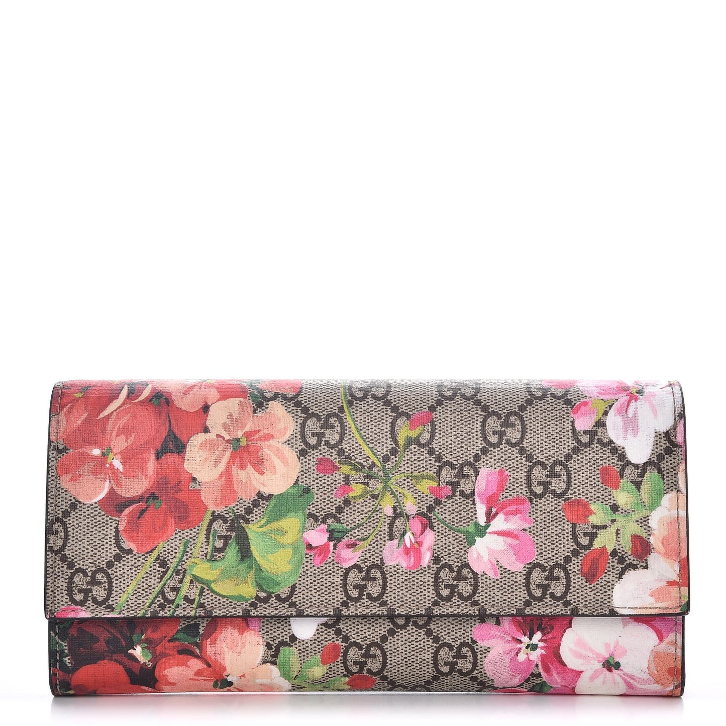 GG Supreme Monogram Blooms Continental Wallet Beige Multicolor Dry Rose