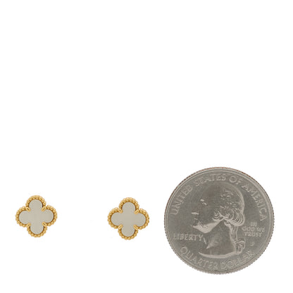 Van Cleef & Arpels 18K Yellow Gold Mother of Pearl Sweet Alhambra Earrings 2 of 5