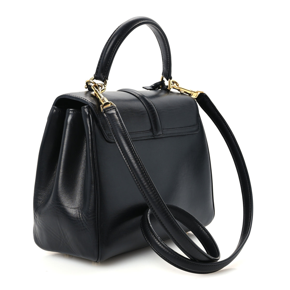 Satinated Calfskin Small 16 Top Handle Bag Black