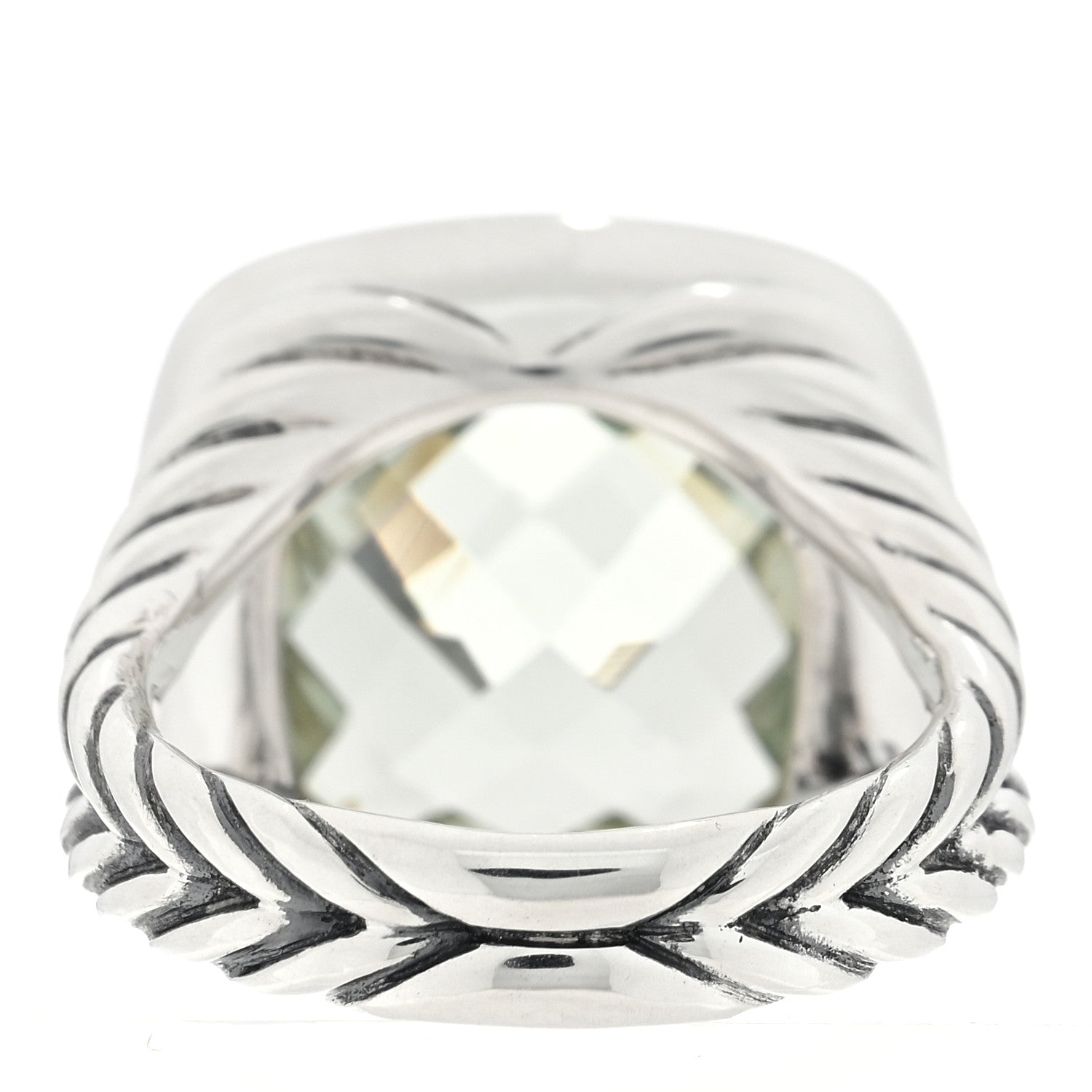 David Yurman Sterling Silver Diamond Prasiolite 14mm Albion Ring 52 6 3 of 4