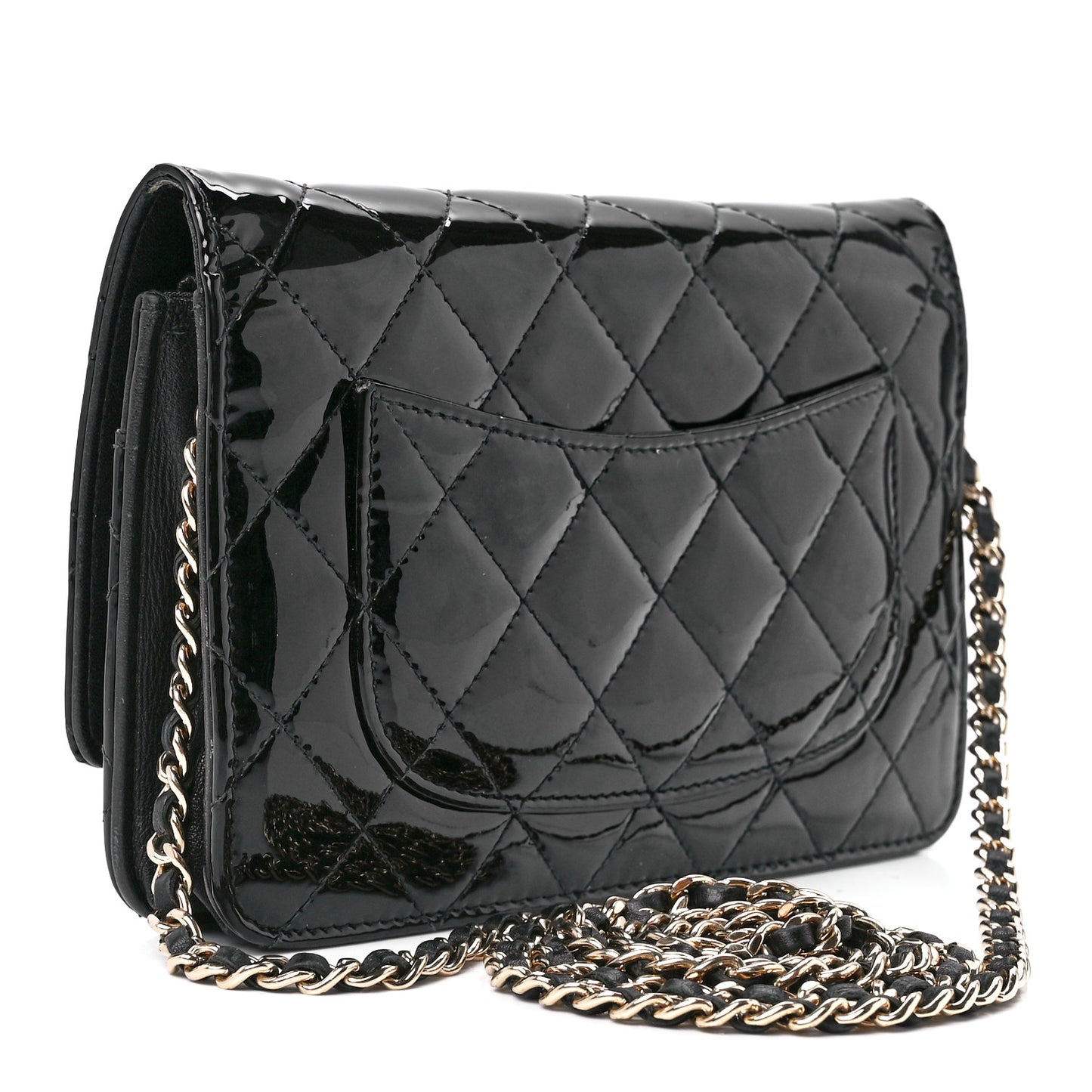 Patent Quilted Wallet On Chain WOC Black