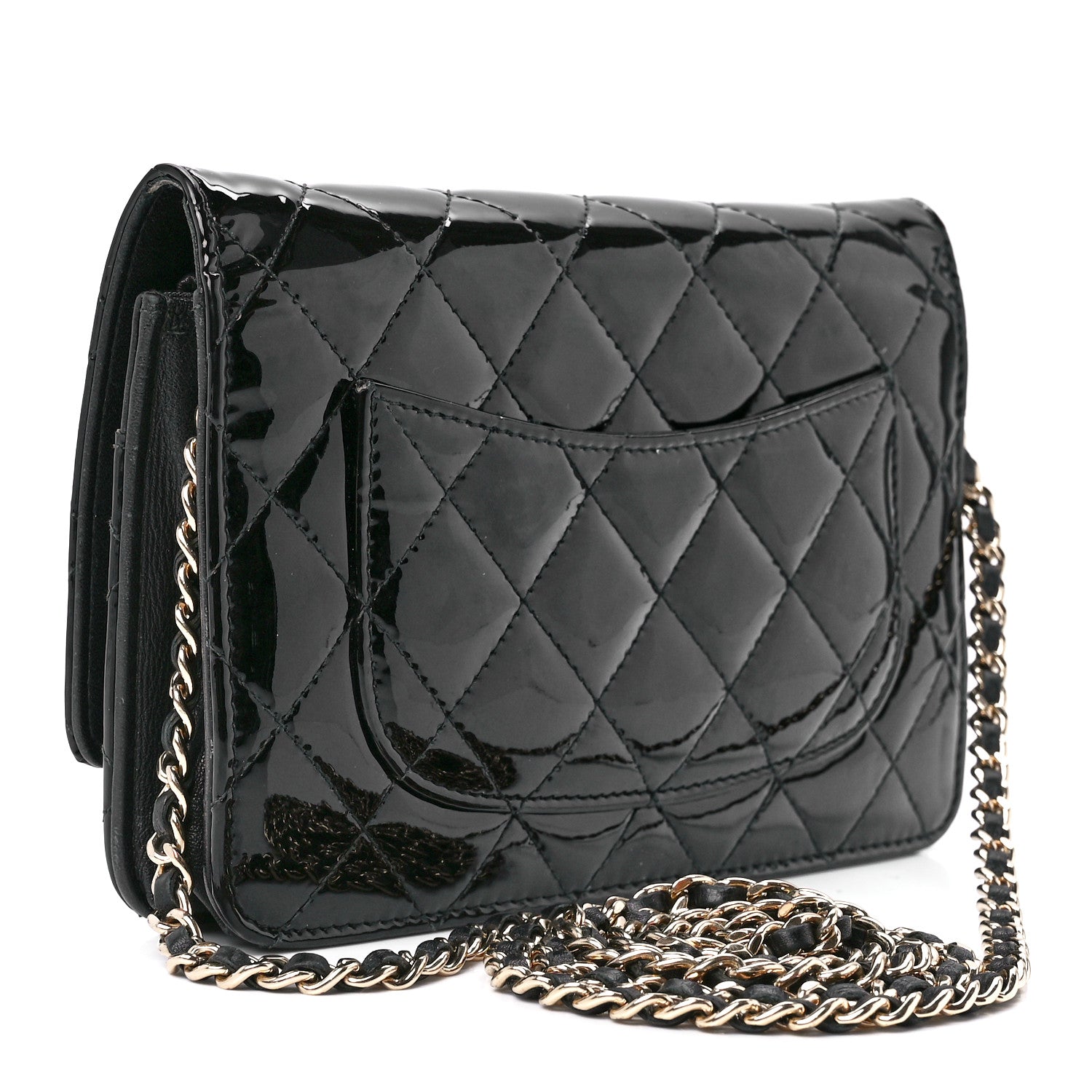 Chanel Patent Quilted Wallet On Chain WOC Black 4 of 13
