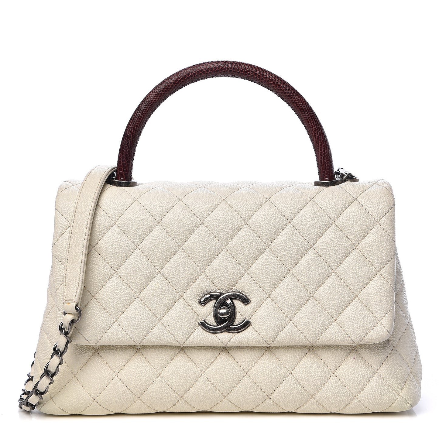 Caviar Lizard Quilted Small Coco Handle Flap Ivory