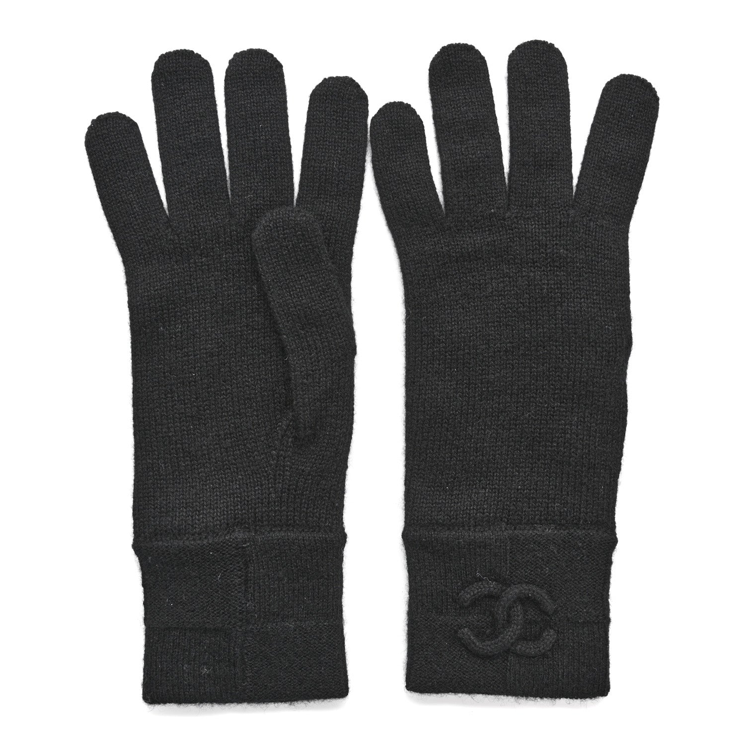 Chanel Cashmere Knit CC Gloves Black 2 of 3