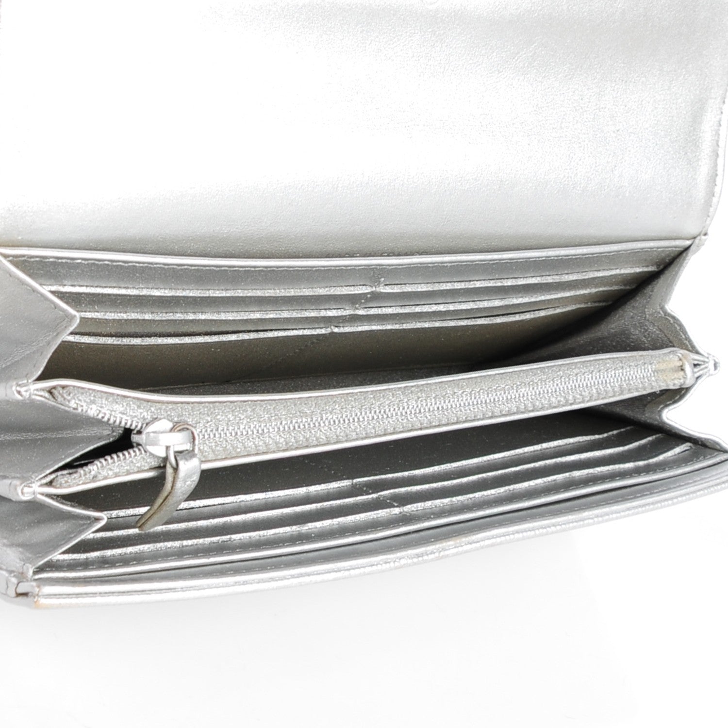 Chanel Metallic Caviar Sevruga Long Flap Wallet Silver 9 of 13