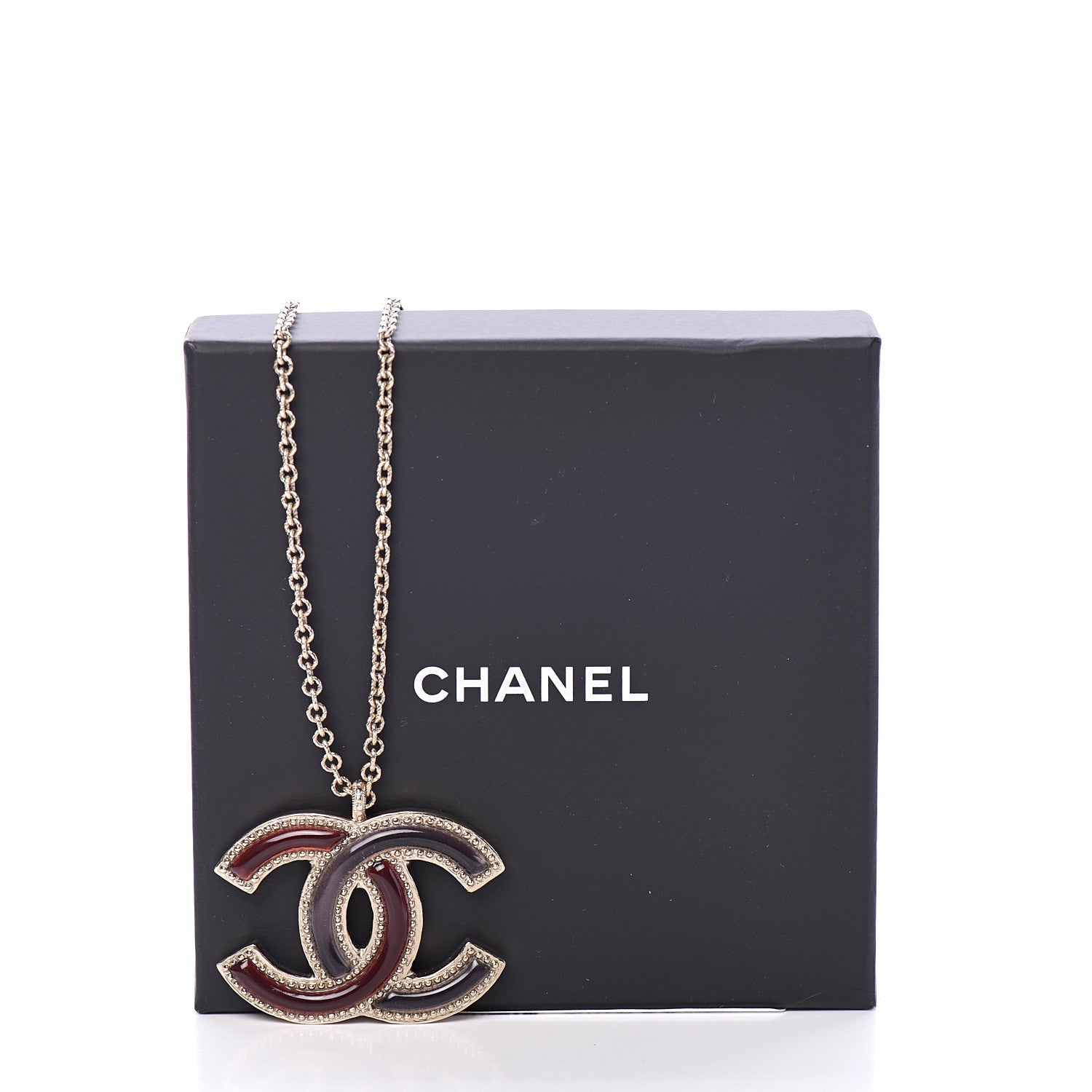 Chanel Resin CC Pendant Necklace Light Gold Red Purple 5 of 5