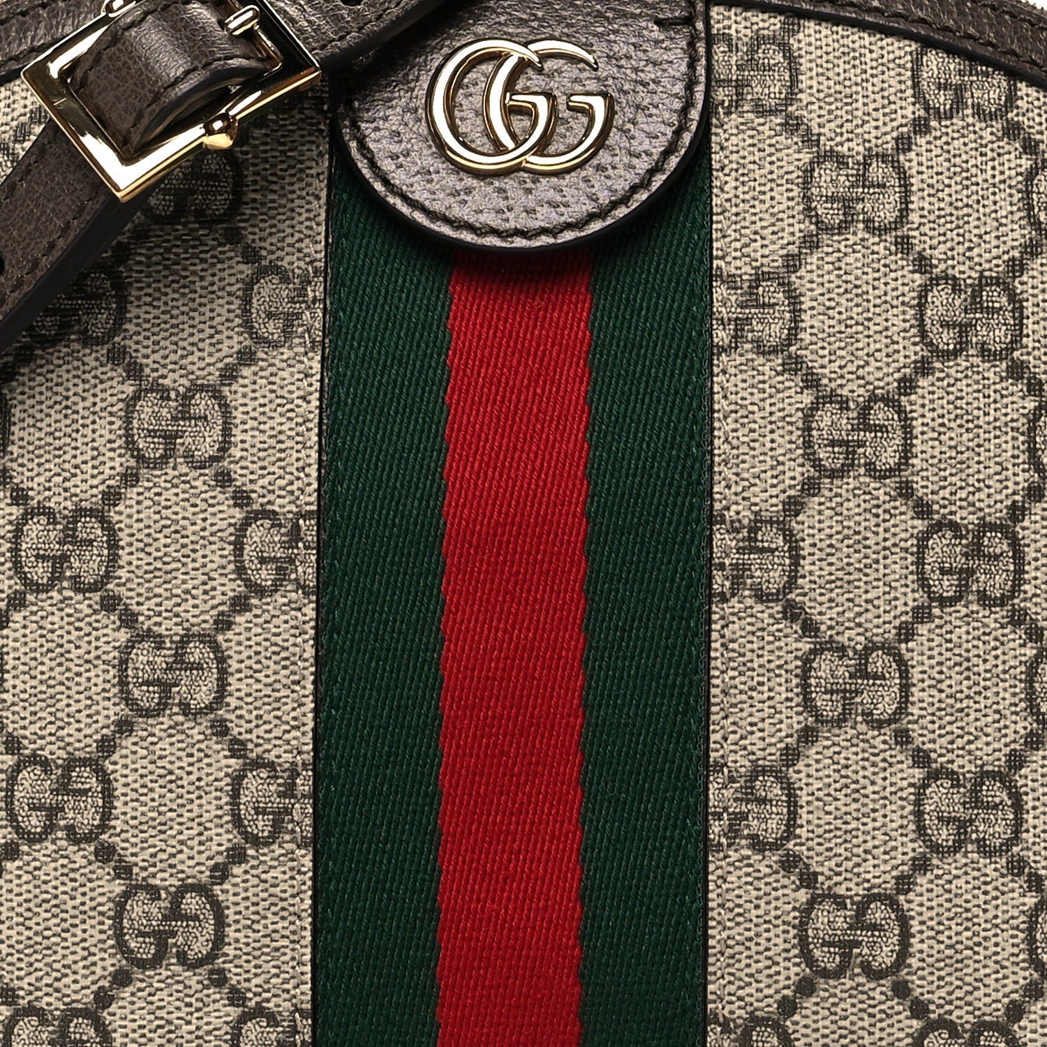 Gucci GG Supreme Monogram Textured Dollar Calfskin Web Small Ophidia Dome Shoulder Bag Beige Ebony New Acero 8 of 10