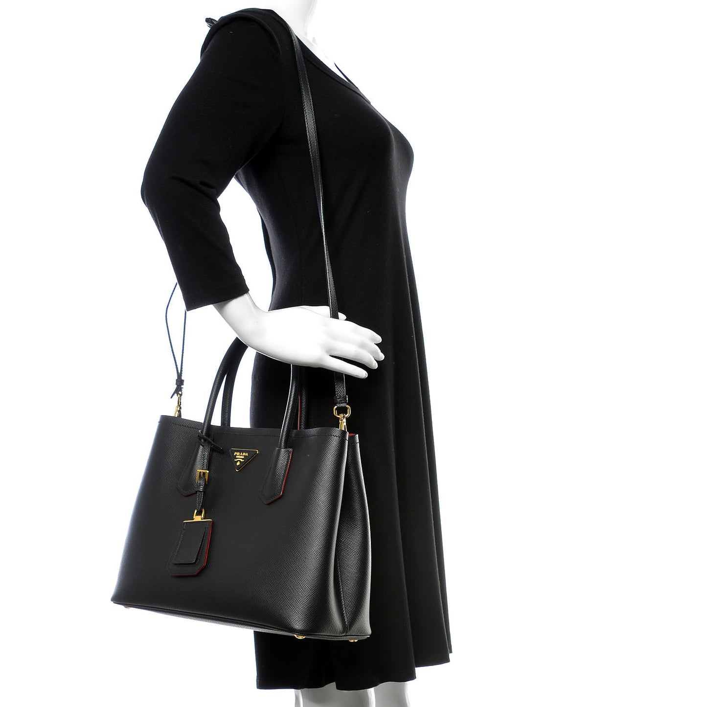 Saffiano Cuir Medium Double Bag Black Fuoco