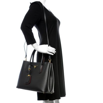Prada Saffiano Cuir Medium Double Bag Black Fuoco 2 of 11