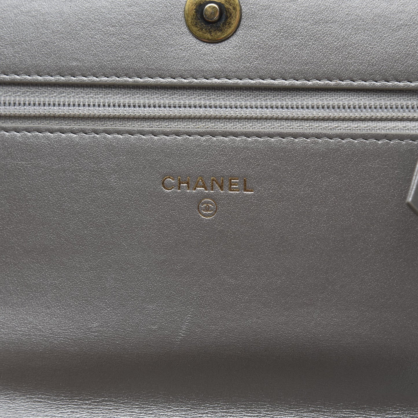 Metallic Calfskin Quilted Boy Wallet On Chain WOC Charcoal