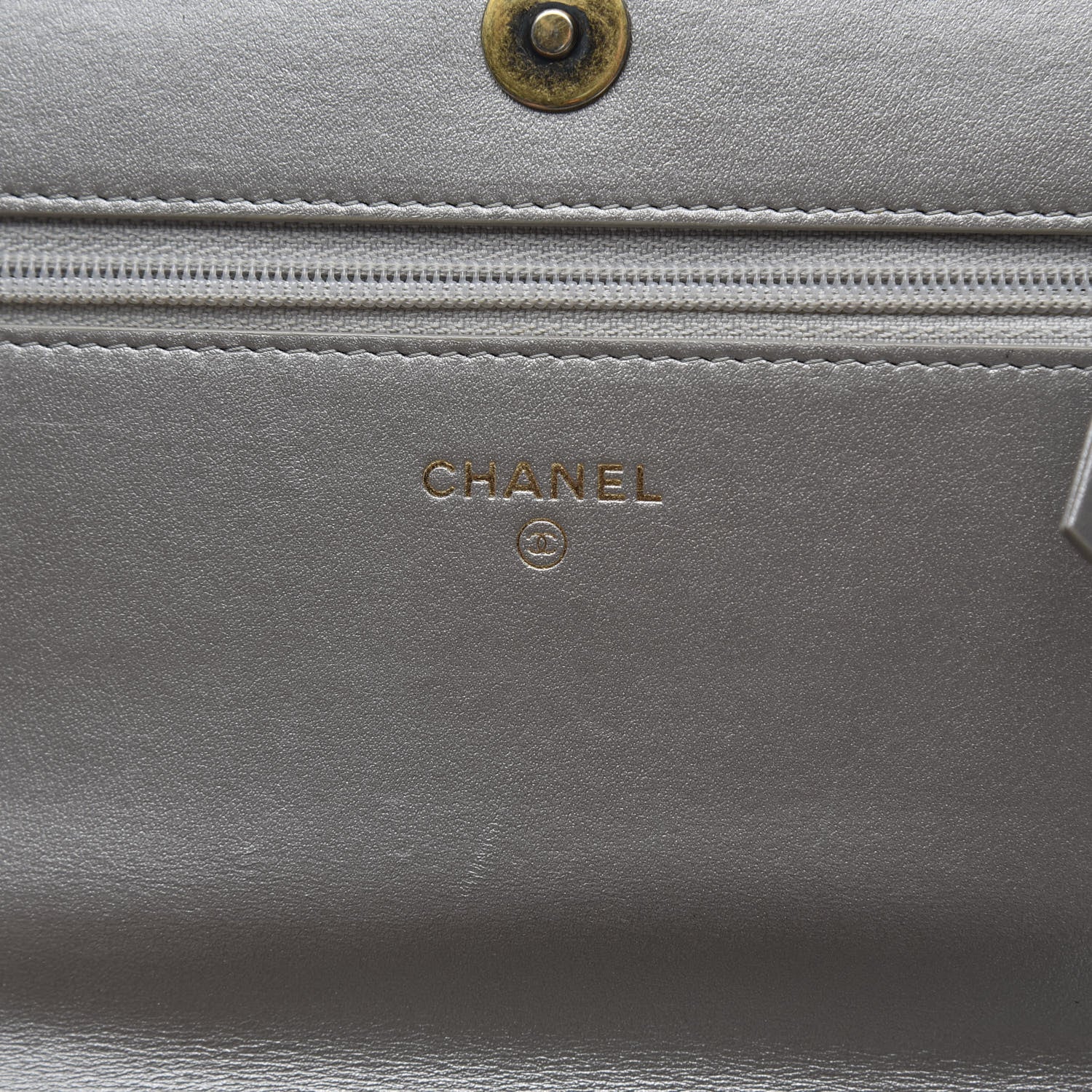 Chanel Metallic Calfskin Quilted Boy Wallet On Chain WOC Charcoal 6 of 12