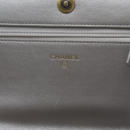 Chanel Metallic Calfskin Quilted Boy Wallet On Chain WOC Charcoal 6 of 12