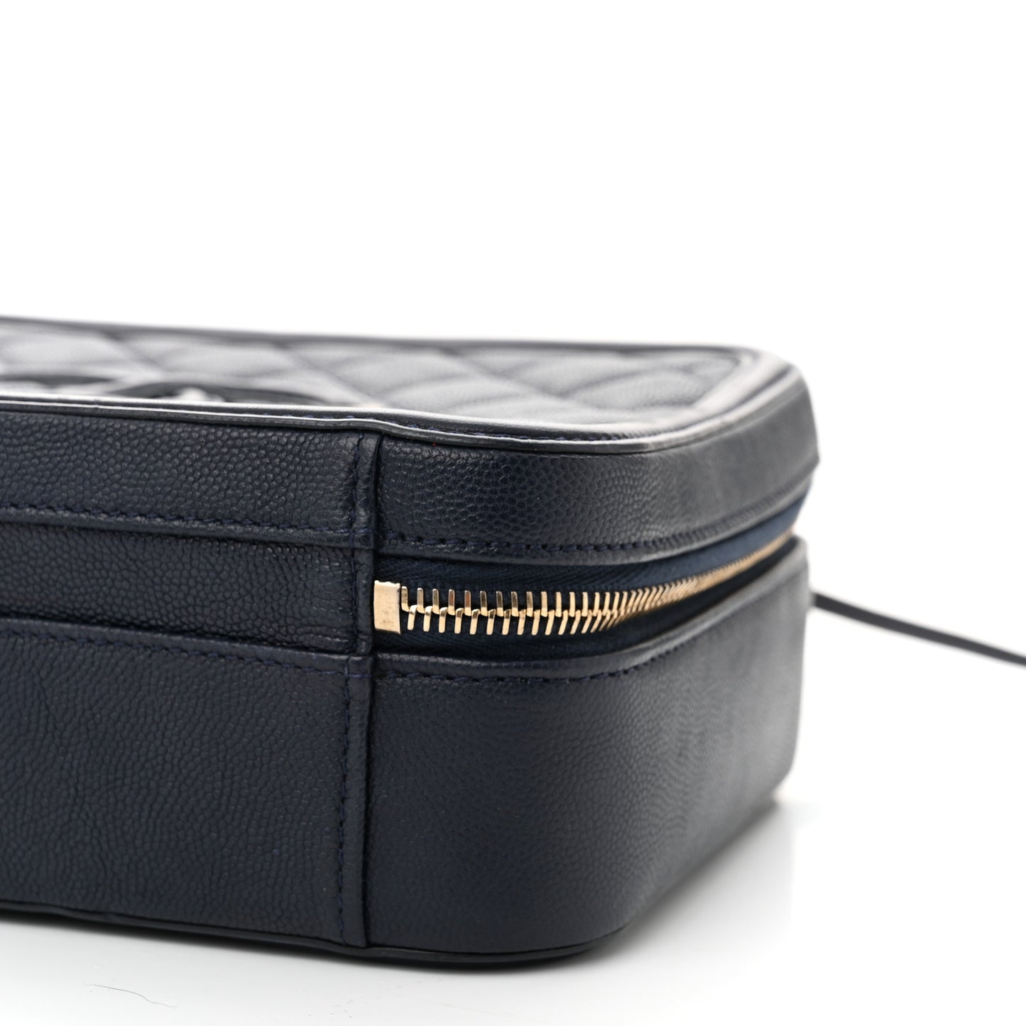 Caviar Quilted Medium CC Filigree Vanity Case Navy