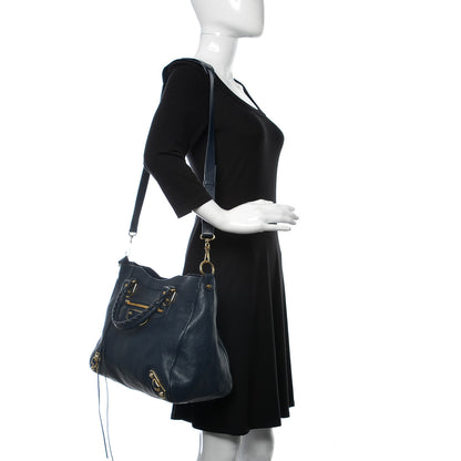 Balenciaga Chevre Gold Metallic Edge Hardware Velo Bleu Nuit Dark Sea 3 of 10
