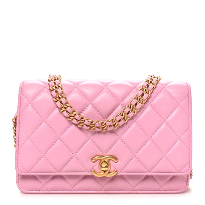 Chanel Lambskin Quilted Secret CC Wallet On Chain WOC Pink 1 of 10