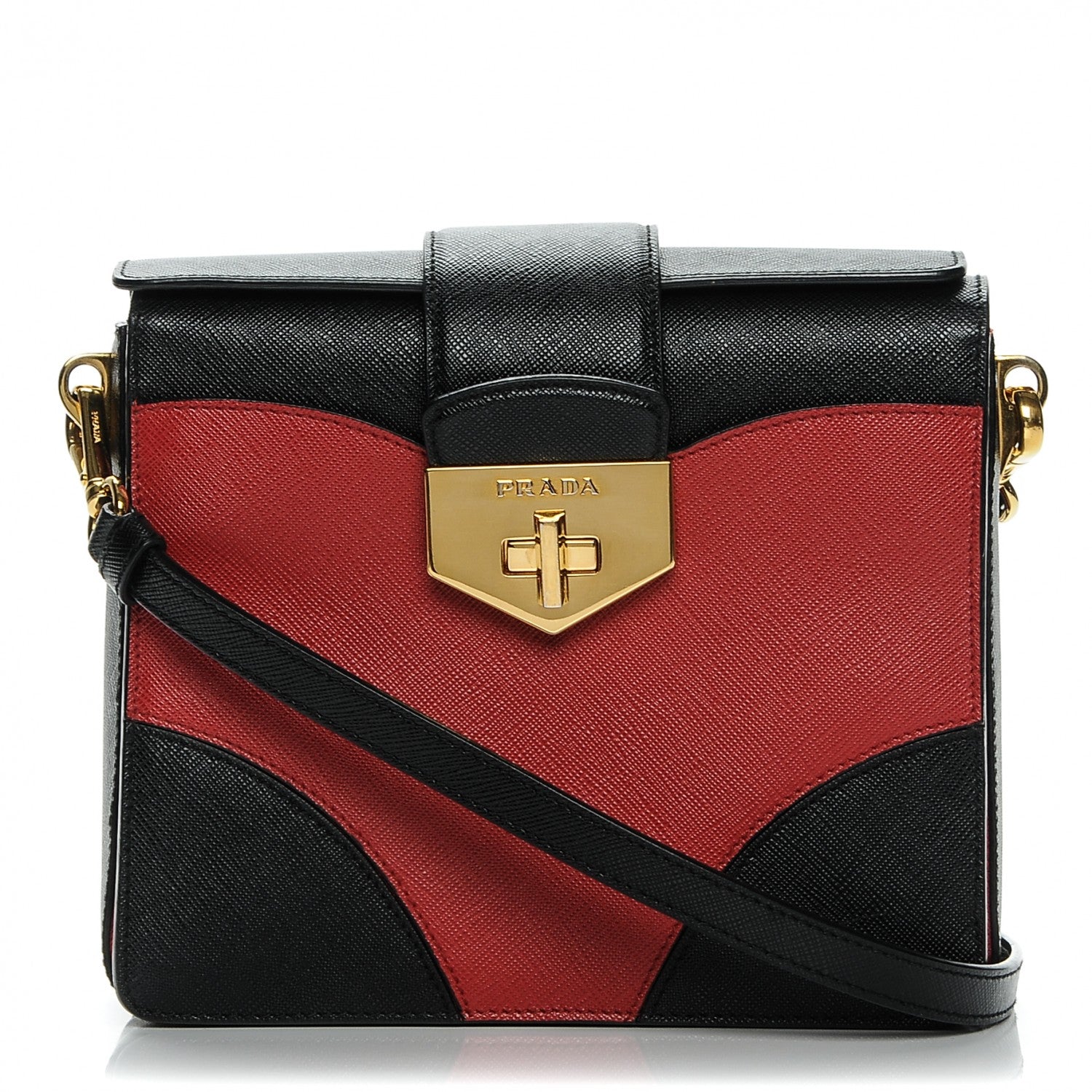 Prada Saffiano Turnlock Shoulder Bag Nero Black Fuoco 1 of 7
