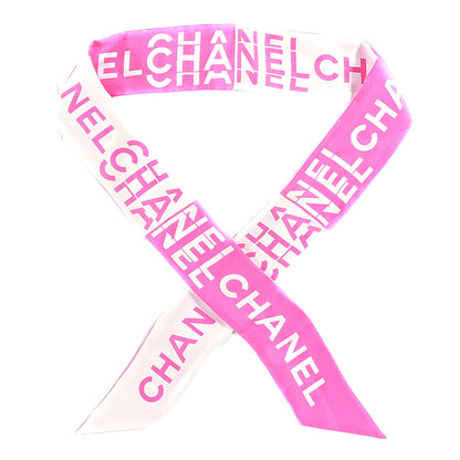 Chanel Silk Logo Slim Bandeau Scarf Fuchsia White 2 of 6