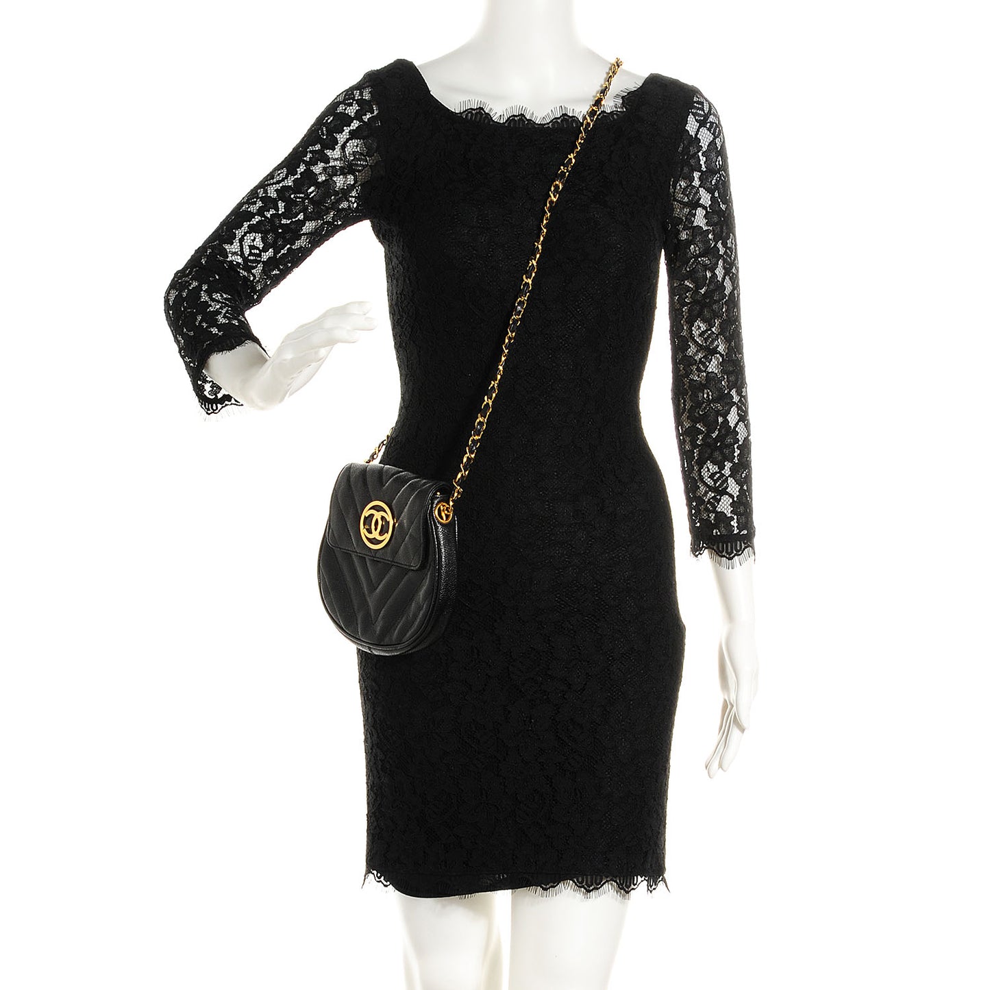 Caviar Chevron CC Shoulder Bag Black