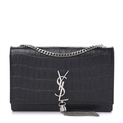 Saint Laurent Calfskin Crocodile Embossed Medium Classic Monogram Kate Tassel Satchel Black 1 of 13