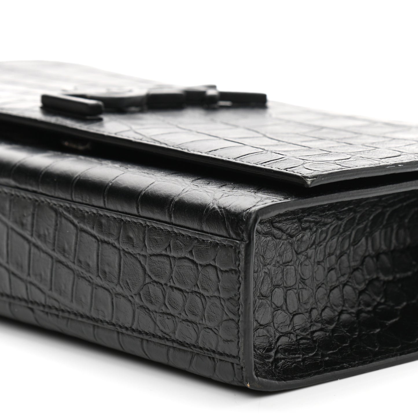 Calfskin Crocodile Embossed Medium Classic Monogram Kate Satchel Black