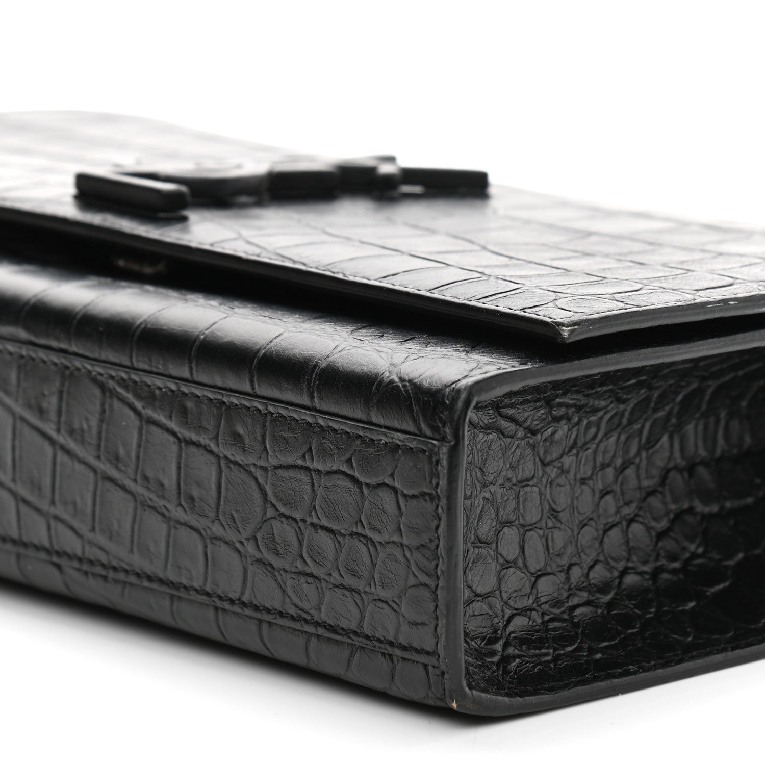 Saint Laurent Calfskin Crocodile Embossed Medium Classic Monogram Kate Satchel Black 9 of 12