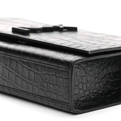 Saint Laurent Calfskin Crocodile Embossed Medium Classic Monogram Kate Satchel Black 9 of 12