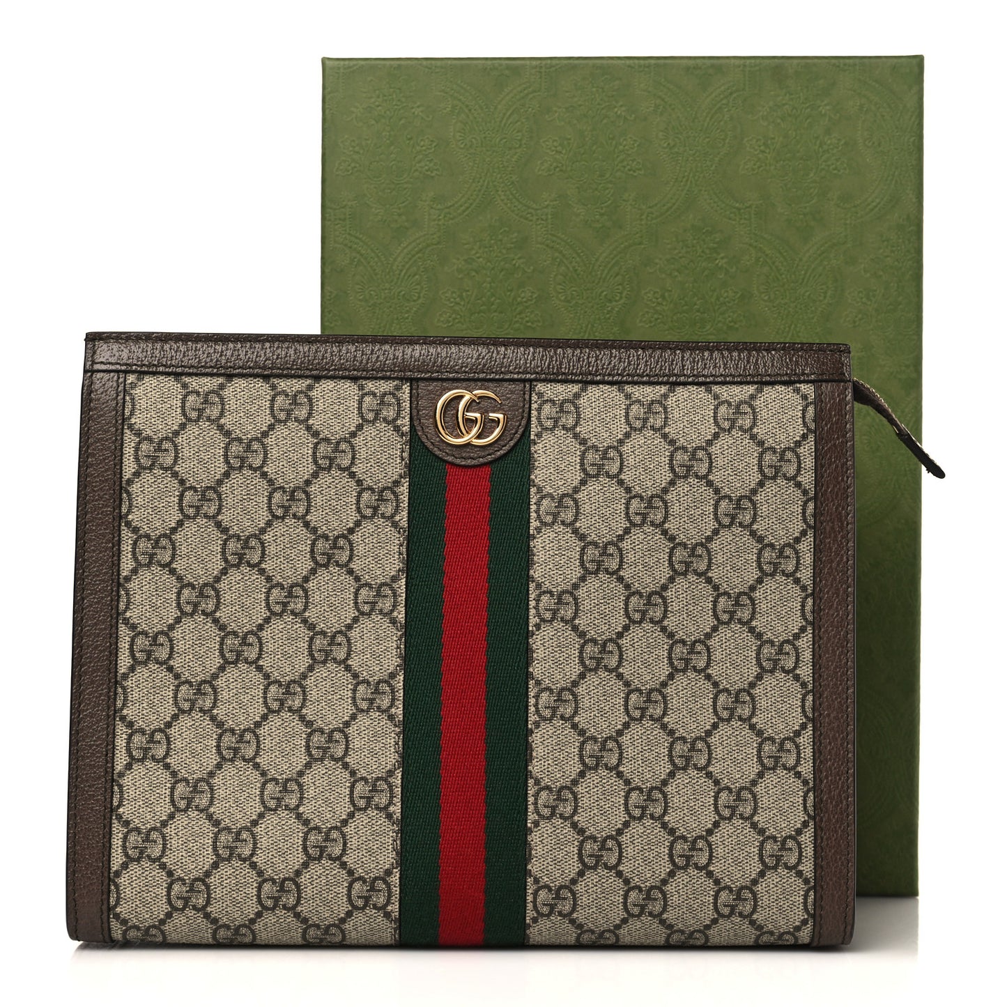 GG Supreme Monogram Web Ophidia Pouch Brown