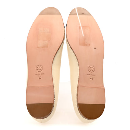 Chanel Patent Lambskin Crystal CC Cap Toe Ballerina Flats 40 Beige Black 6 of 9