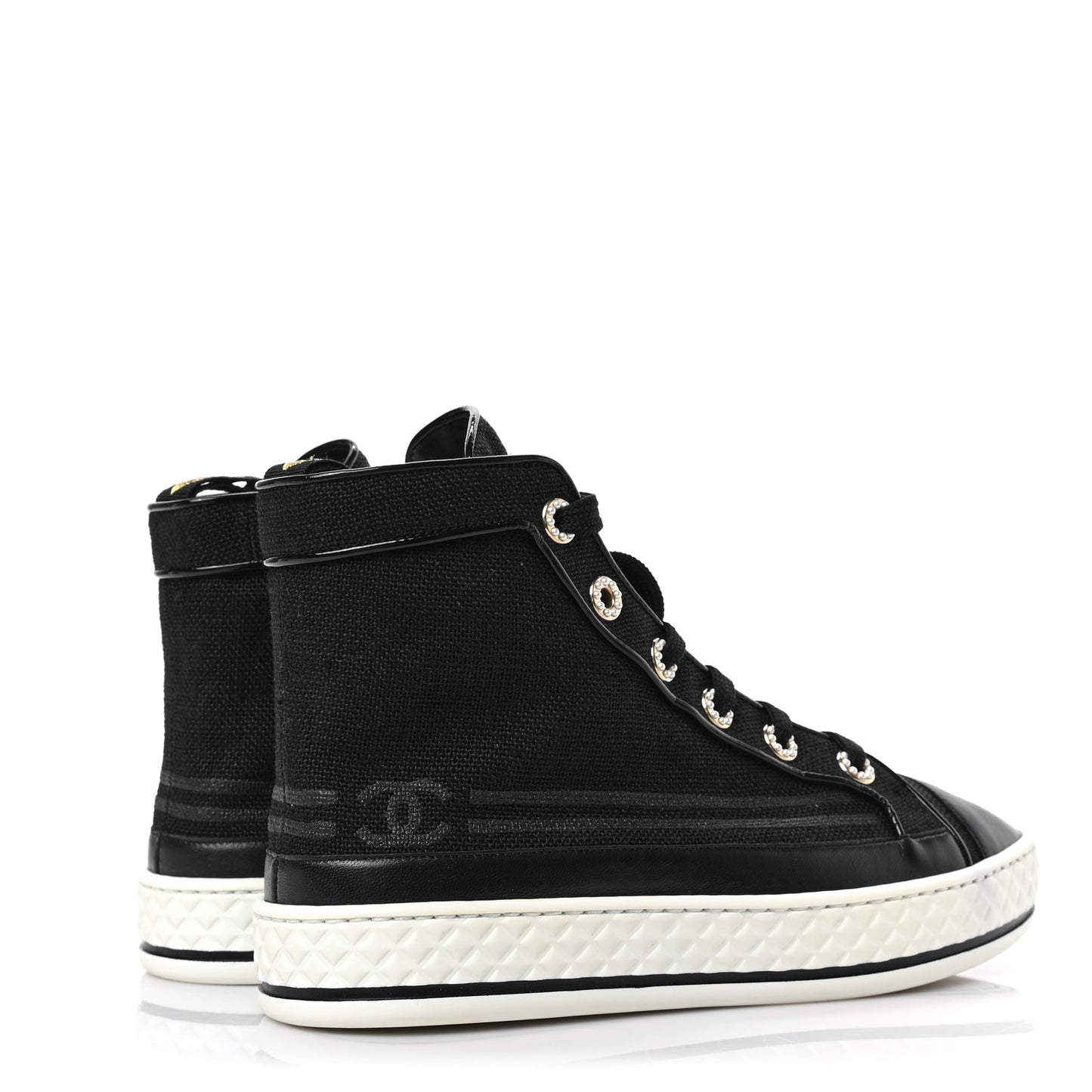 Fabric Lambskin Lace Up Cap Toe Sneakers 36.5 Black
