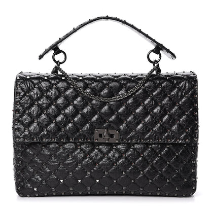 Valentino Garavani Craquele Nappa Large Rockstud Spike Shoulder Bag Black 1 of 12