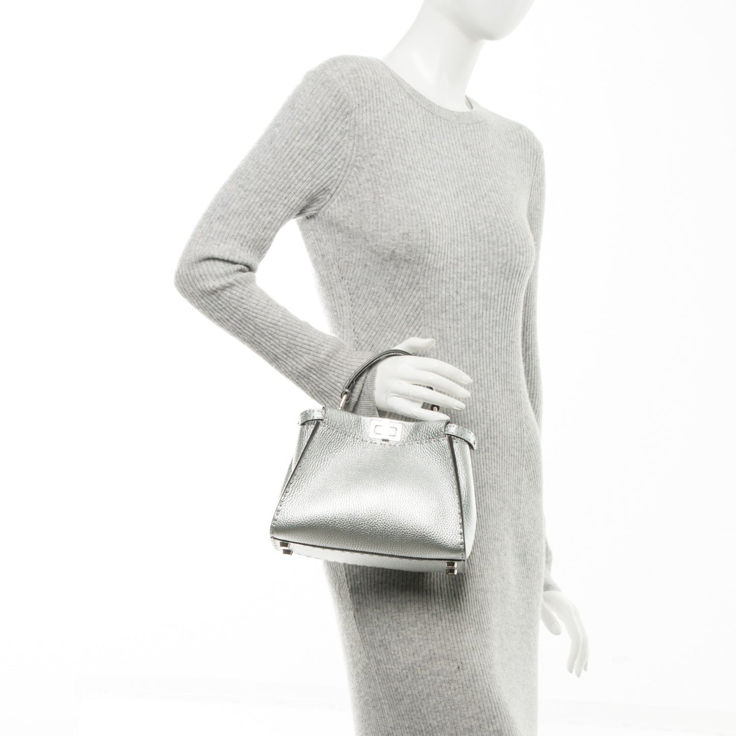 Cuoio Romano Lux Selleria Mini Peekaboo Iconic Satchel Argento