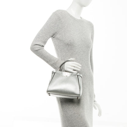 Fendi Cuoio Romano Lux Selleria Mini Peekaboo Iconic Satchel Argento 3 of 8