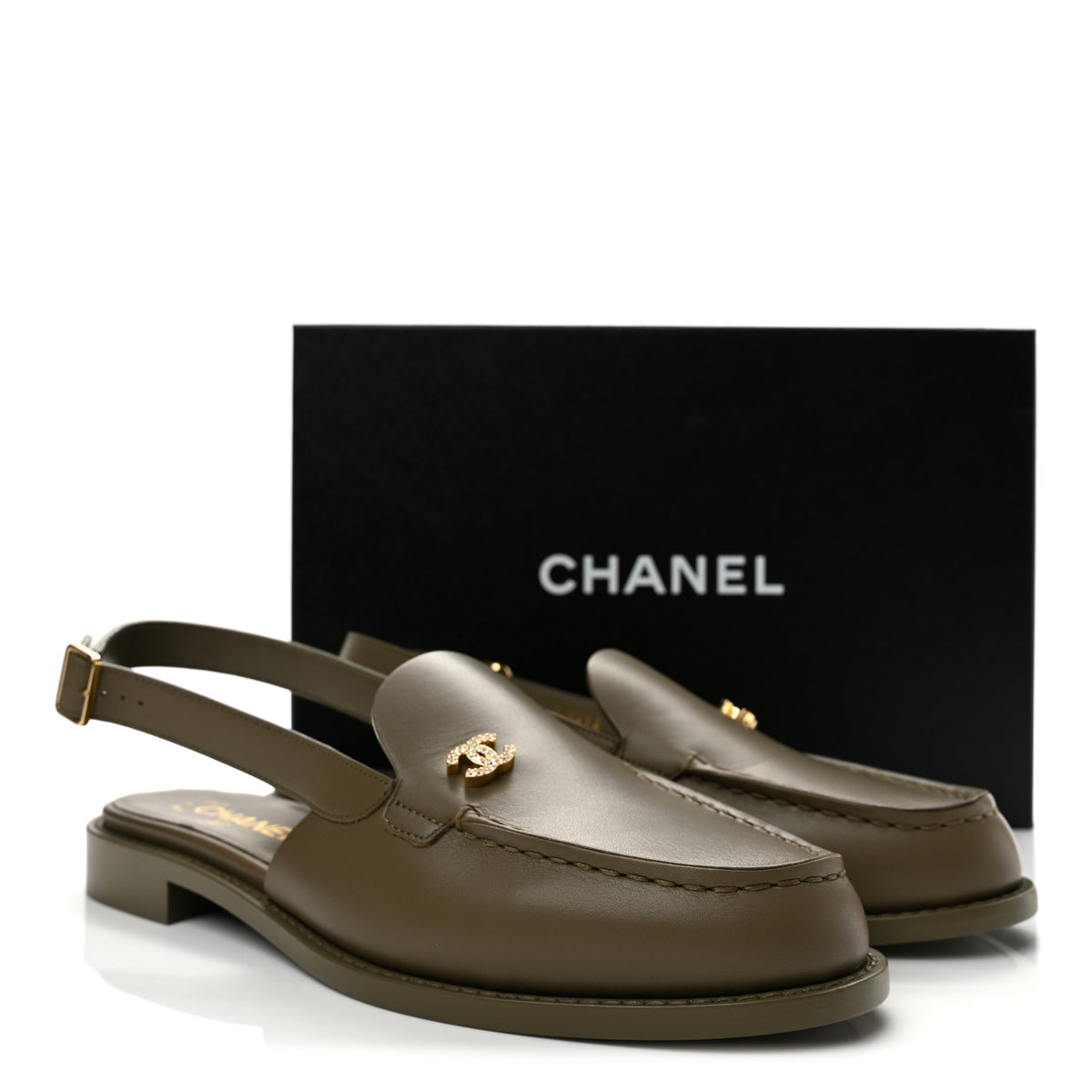 Calfskin Crystal CC Slingback Flats 39 Black
