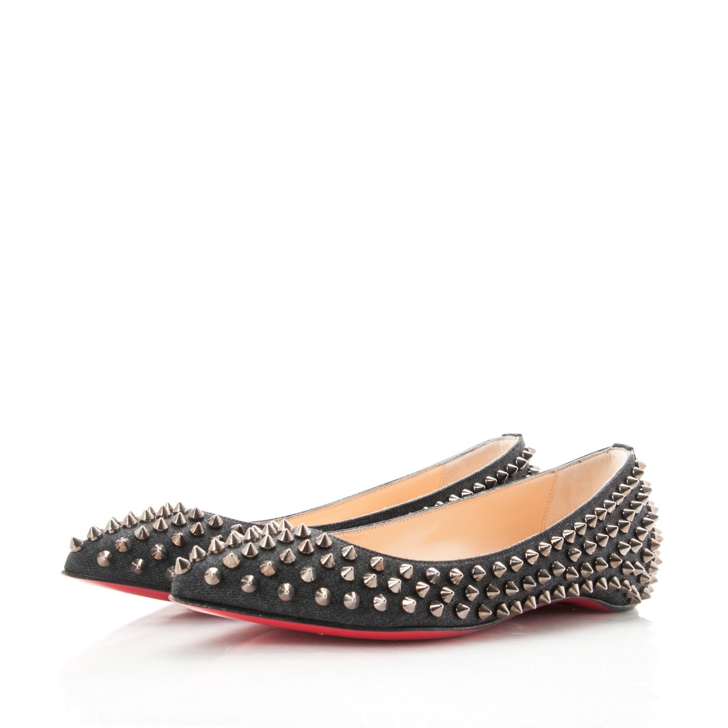 Christian Louboutin Flannel Pigalle Spikes Flats 35 Antracite Gun 3 of 8