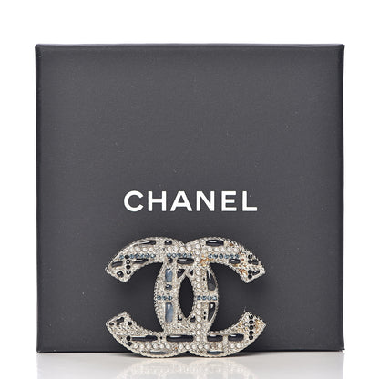 Chanel Crystal Pearl CC Tweed Brooch Silver Black 5 of 5