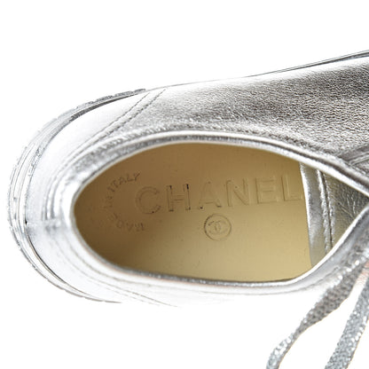 Chanel Laminated Lambskin Sneakers 37.5 Silver 8 of 17