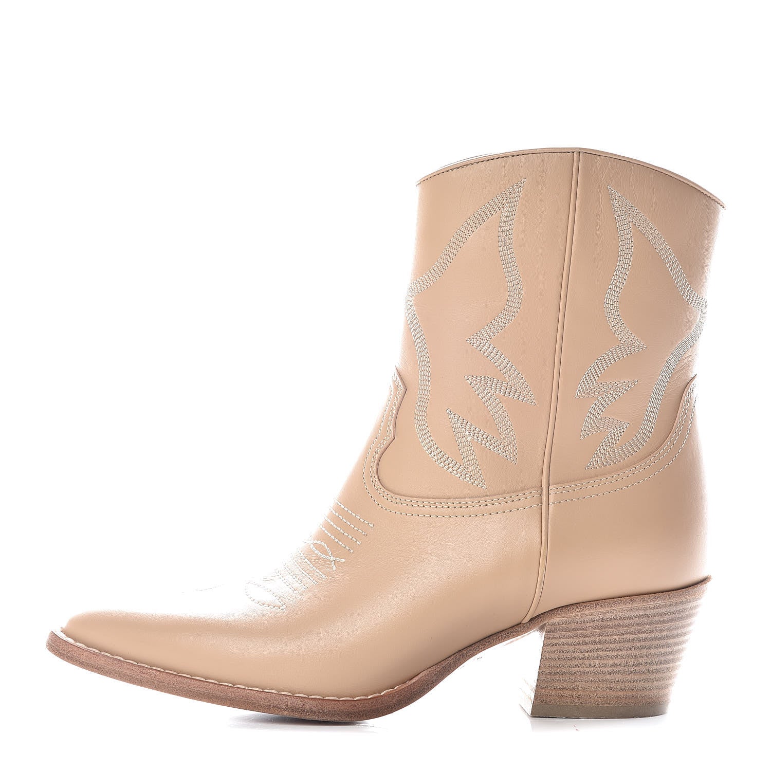 Valentino Garavani Calfskin Embroidered Texan 50mm Cowboy Ankle Boots 39 Naturale 1 of 13