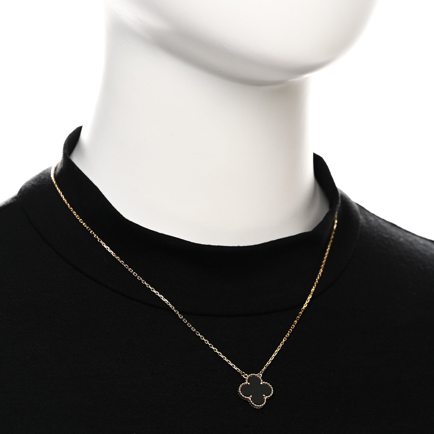Van Cleef & Arpels 18K Yellow Gold Black Onyx Vintage Alhambra Pendant Necklace 2 of 7