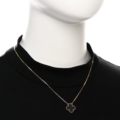Van Cleef & Arpels 18K Yellow Gold Black Onyx Vintage Alhambra Pendant Necklace 2 of 7