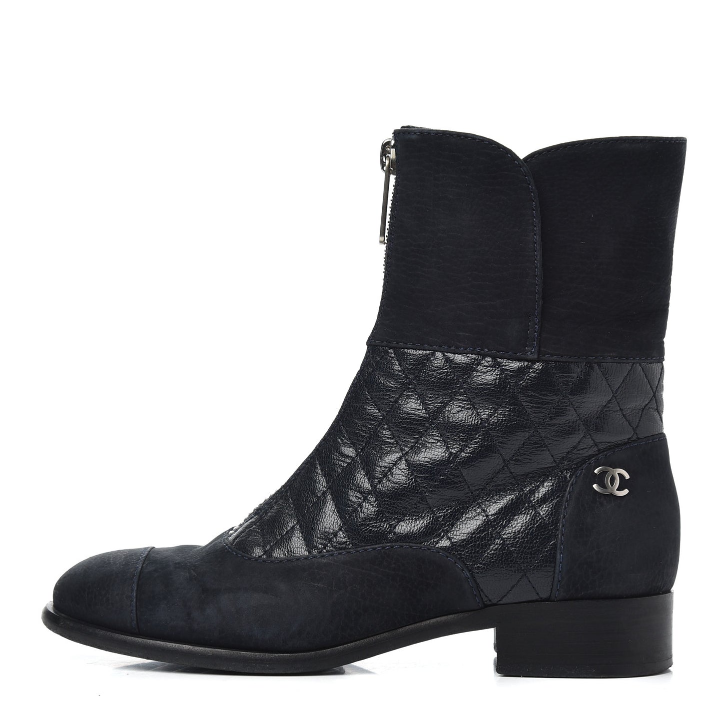 Suede Goatskin Fantasy Quilted Short Boots 37.5 Navy